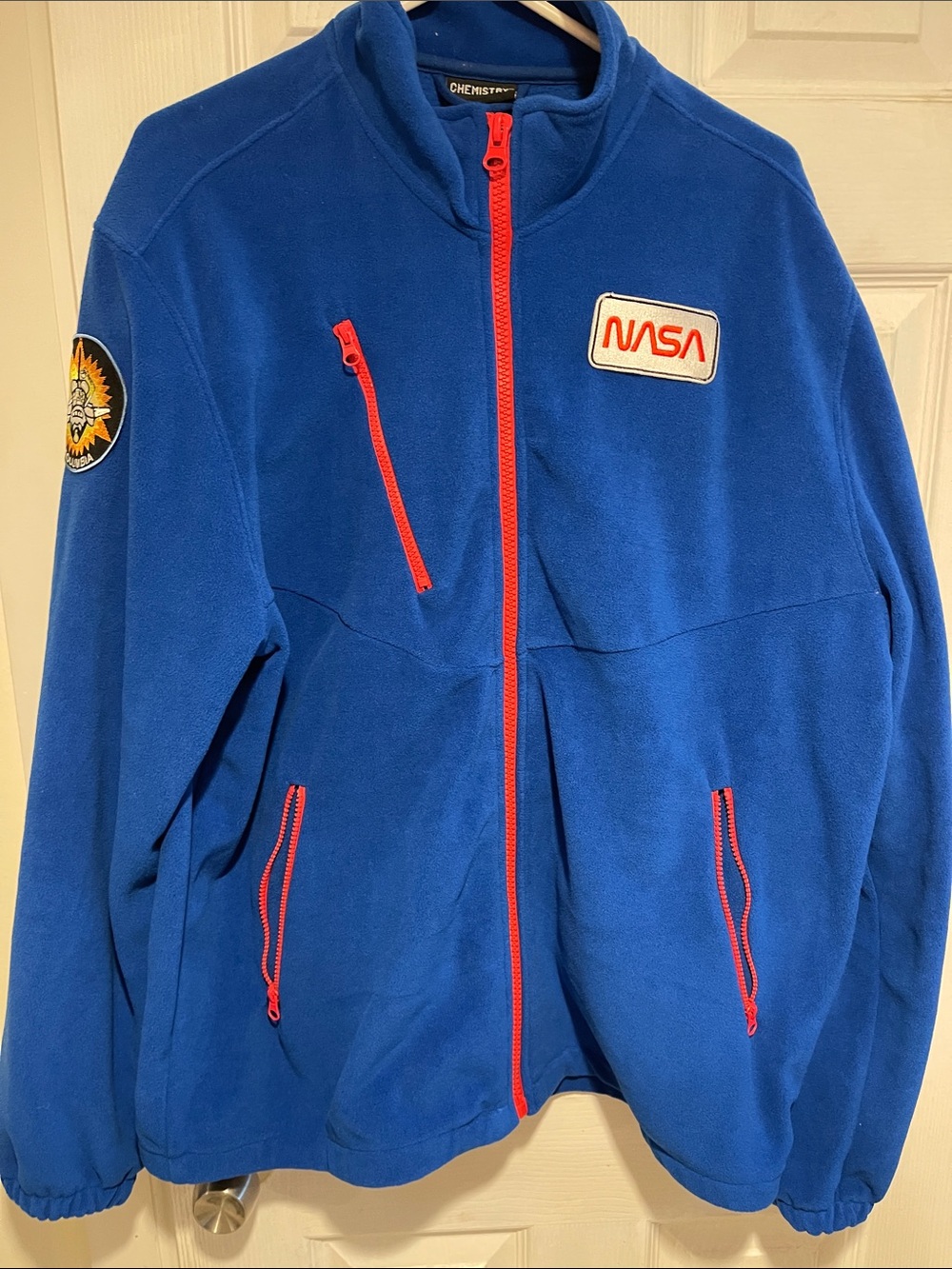 Blue Fleece Jacket with Red Trim NASA Patch